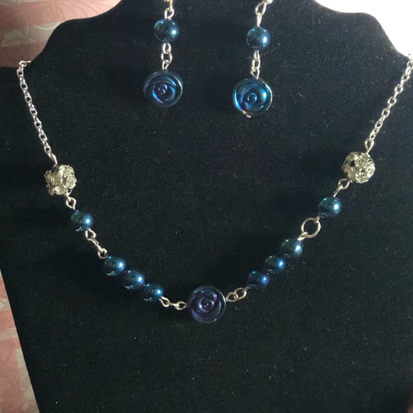 Jewelry - Handmade Blue necklace and earrings set